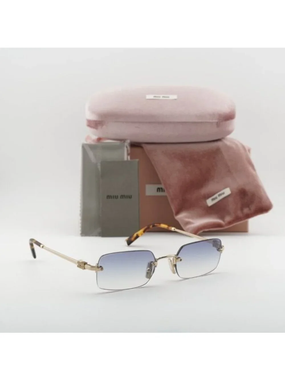 Miu Miu MUB50S ZVN80O Rectangle Sunglasses – Gold/Light Blue